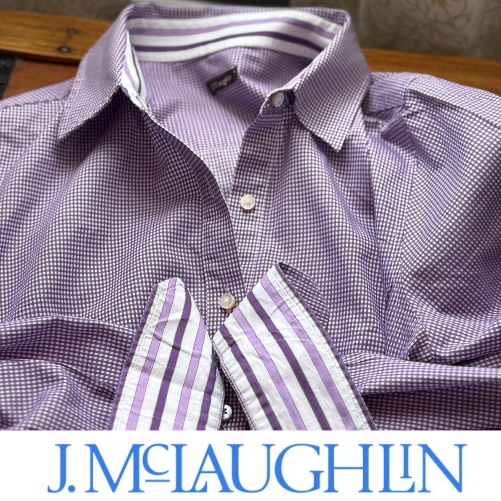 J. McLaughlin Purple Gingham Popover Shirt